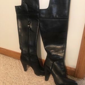 Black leather over the knee boots, 38. Heel is 4”